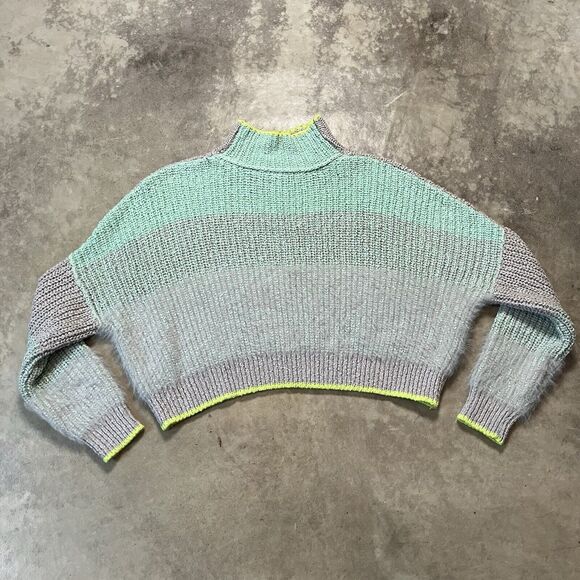 Free People Sweater Womens Sunbrite Mock Neck Mixed Media Texture Boxy River‎ - Picture 4 of 9